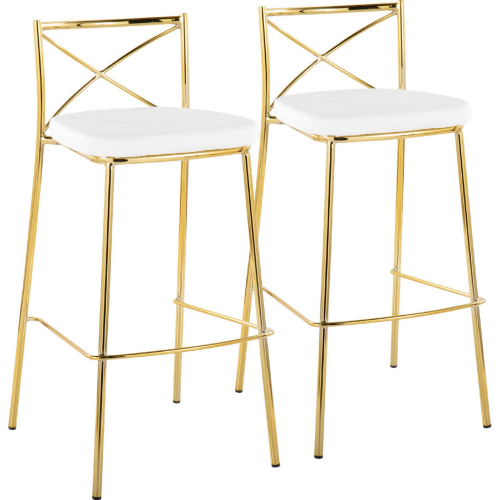 Charlotte 30" Bar Stool in Gold & White Leatherette (Set of 2)